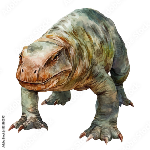 Lystrosaurus, watercolor clipart vector, isolated on a white background.