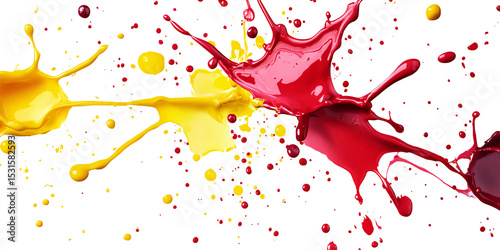 Dynamic collision of vibrant red and yellow paint splashes on a black background creating abstract art and a colorful explosion Concept of creativity, energy, and artistic expression