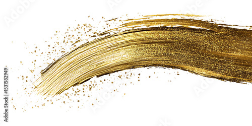 Elegant golden brush stroke with glitter on black background Luxurious gold paint smear with sparkling particles for festive design and decoration Concept of celebration and glamour