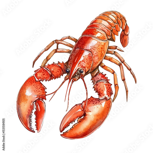 watercolor vector of Lobster, isolated on a white background.