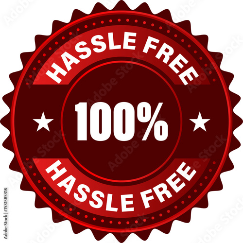 Hassle free guarantee stamp, best choice stamp. Hassle free sign, label. Vector stock illustration.