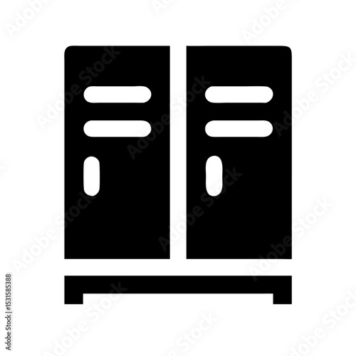 Locker Room Double Door Icon Solid:
Solid black icon of a double-door locker room, symbolizing sports facilities, gyms, and personal storage.
