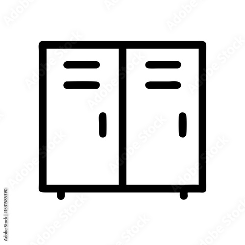 Locker Room Double Door Minimal Line Icon:
Minimalist line icon of a double-door locker room, perfect for sports, school, and fitness facility graphics.