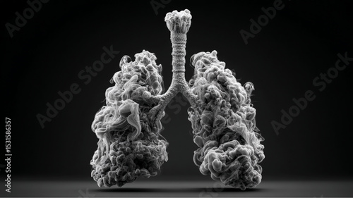 Anatomical lungs made of smoke on black background in a studio shot with dramatic lighting effect