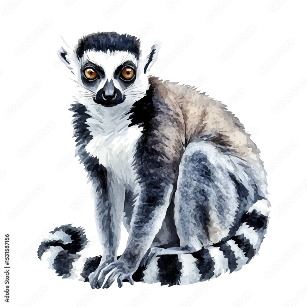 Obraz premium watercolor of Lemur, vector, isolated on a white background.