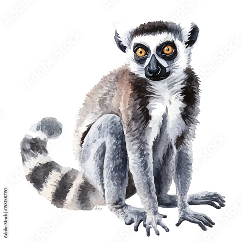 Lemur, watercolor illustration vector, isolated on a white background.