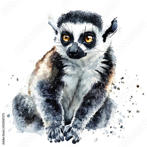 Lemur, watercolor clipart vector, isolated on a white background.