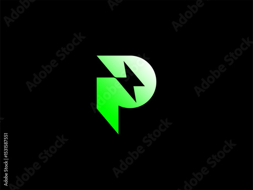 modern letter P bolt lightning logo concept for energy company