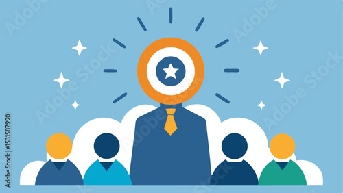 Leader with star head inspiring team success teamwork