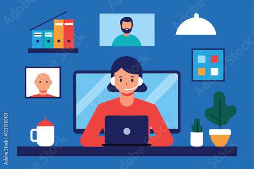 Woman working from home remotely on laptop computer