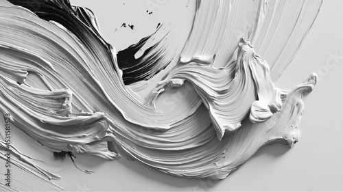 Close up of abstract black and white paint strokes creating a textured and dynamic composition