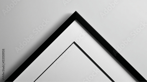 A close up view of two black frames forming an abstract triangular shape against a white background