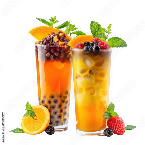 Fruit smoothies with berries isolated on transparent background