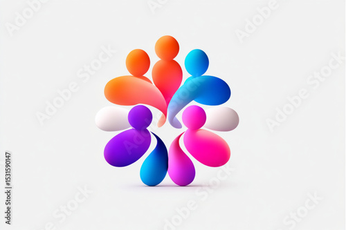 Abstract colorful figures arranged in a circle on a white background creating a sense of unity