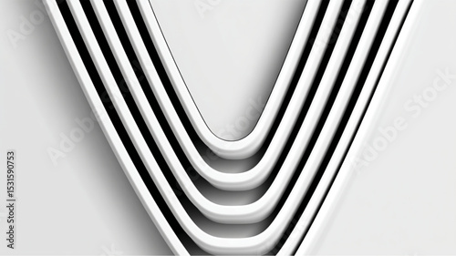 A close up view of a v shape formed by multiple curved lines in black and white on a light background