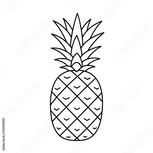 Outline of a pineapple in minimalistic black and white design  