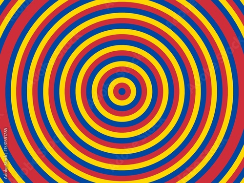 Vibrant abstract background featuring concentric circles in red, yellow, and blue, creating a playful and eye-catching design.