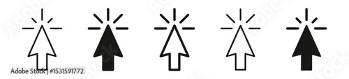 set of mouse click cursor icons in various styles, representing digital interaction and selection on web and app interfaces