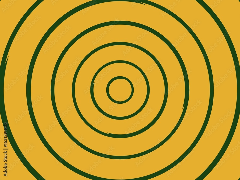 Naklejka premium Abstract geometric background with concentric circles in mustard yellow and forest green, perfect for minimalist designs and retro-inspired projects.