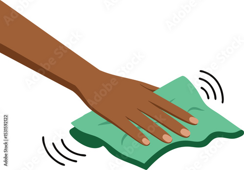 Hand wiping surface with green cloth cleaning illustration for hygiene and sanitation concept 