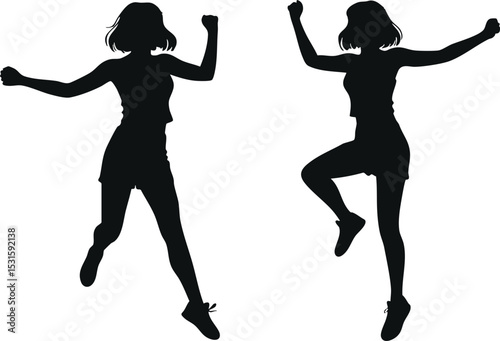 Silhouettes of jumping woman energetic fitness active lifestyle exercise vector illustration 