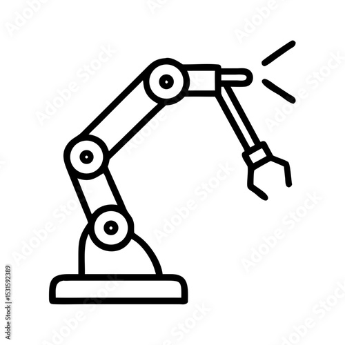 Industrial robotic arm with gripper in line art style  