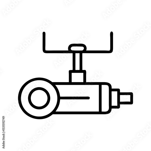 Pneumatic actuator illustration in minimalist black and white style  