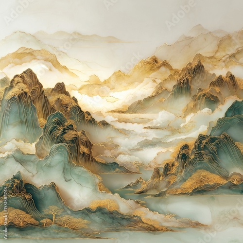 Misty golden mountainscape