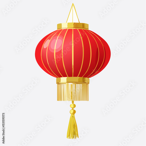 Vector of red Chinese lantern with tassels on white background.