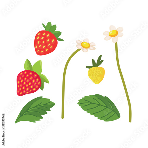 Strawberry. Flat vector clipart, illustration with isolated background.