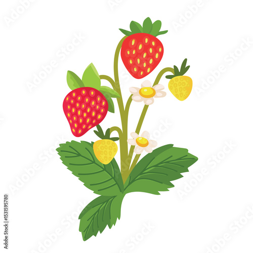 Strawberry. Flat vector clipart, illustration with isolated background.