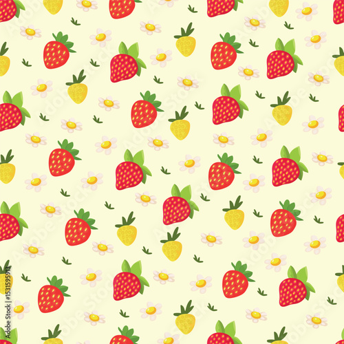 Strawberry seamless pattern. Flat vector clipart, illustration with isolated background.