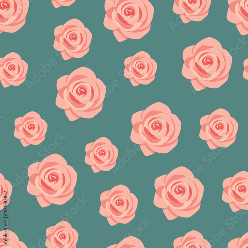 Roses seamless pattern. Flat vector clipart, illustration with isolated background.