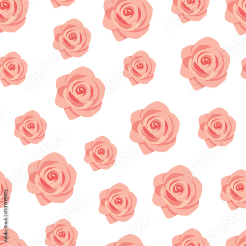 Roses seamless pattern. Flat vector clipart, illustration with isolated background.