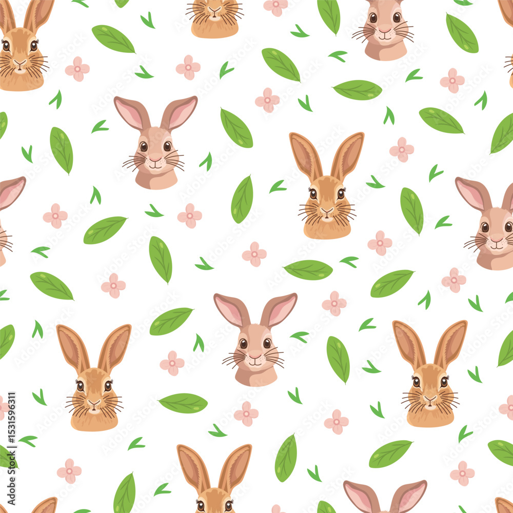 Fototapeta premium Rabbit animal seamless pattern. Flat vector clipart, illustration with isolated background.