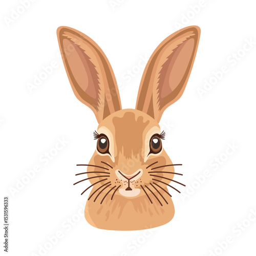 Cute face rabbit animal. Flat vector clipart, illustration with isolated background.