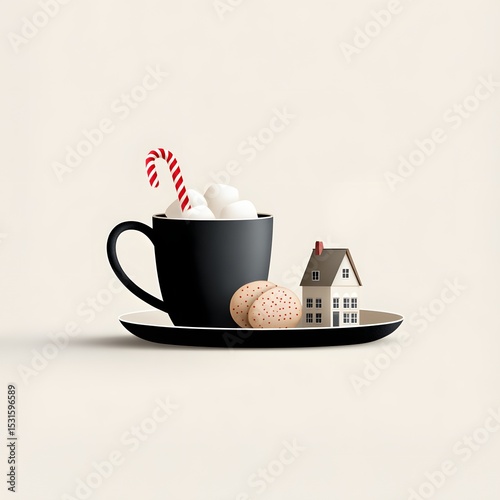 Christmas Cocoa Mug with Marshmallows and Cookies, illustration