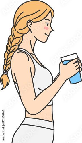 Fitness woman drinking water after physical training