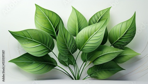green leaves growing on white background in 3d render