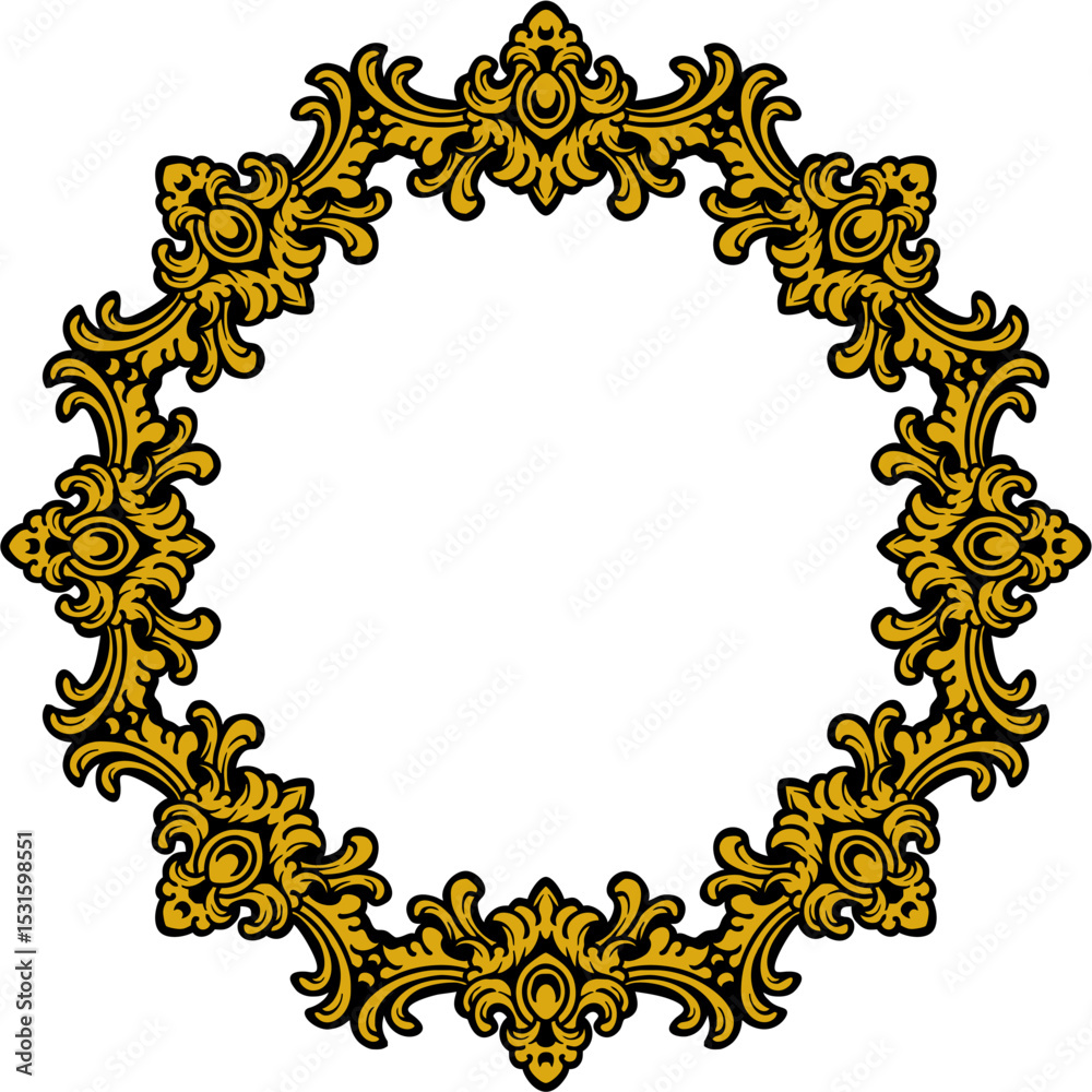 Obraz premium Elegant square gold frame with intricate baroque floral ornamentation on a white background, ideal for certificates, invitations, or decorative graphic design projects.