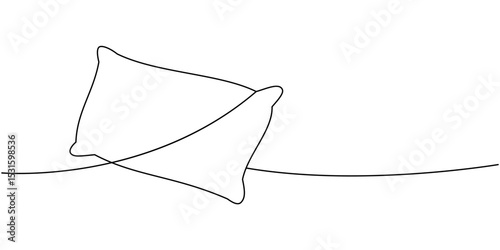 Rectangle fluffy pillow one line continuous drawing. Orthopedic pillow. Vector illustration.