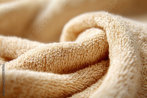 Close-up of soft, light beige terrycloth fabric