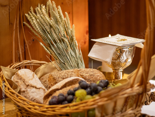 Holy Communion Offertory with Bread, Wheat, and Grapes