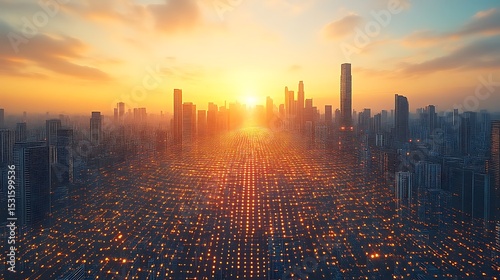 Sunrise over a modern city