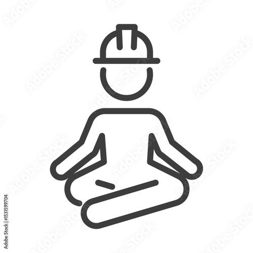 yoga in the workplace clip art icon symbol, workplace meditation, mental wellbeing, taking a break, getting away from it all, healthy lifestyle, relaxation exercise, line vector illustration