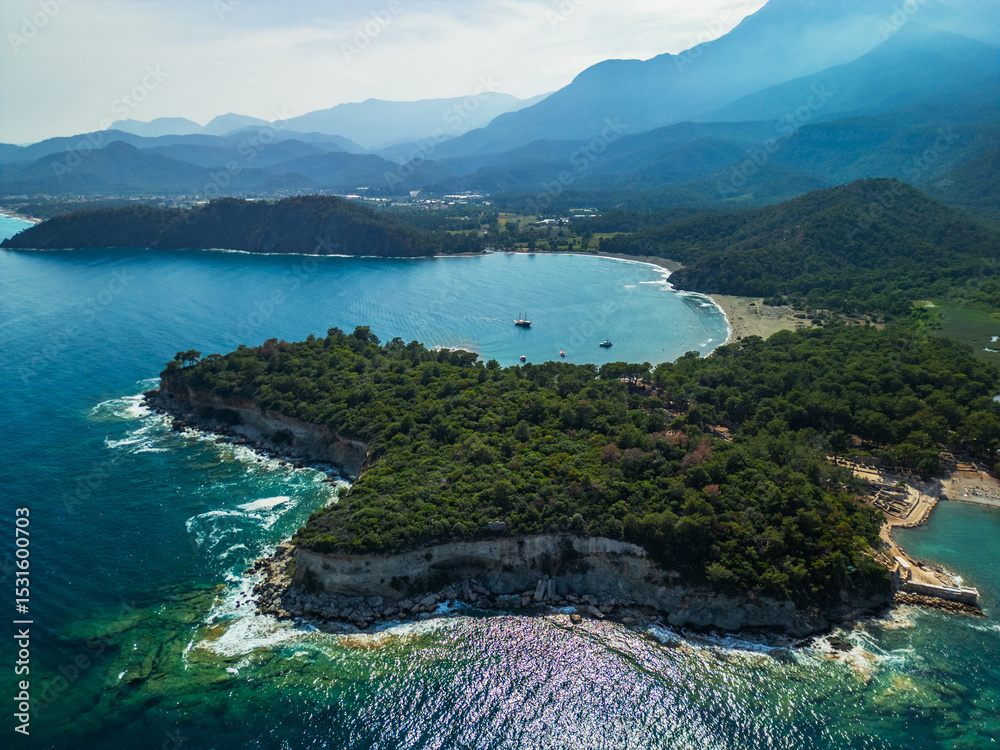 Fototapeta premium Phaselis Beach in Turkey - Drone View