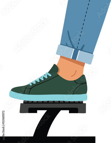 Foot wearing blue sneaker on black pedal exercising foot pedal vector illustration 