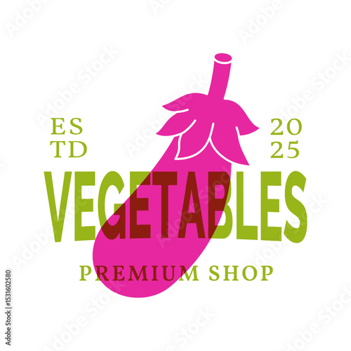Eggplant logo design template. Natural vegetarian food symbol. Organic vegetable logotype for farm company or food package design. Vector illustration