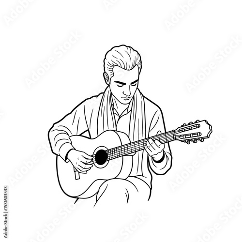 Young man playing acoustic guitar with a focused expression in a relaxed atmosphere