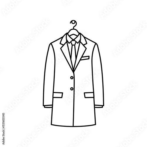 Formal suit hanging on a hanger in a simple and elegant presentation